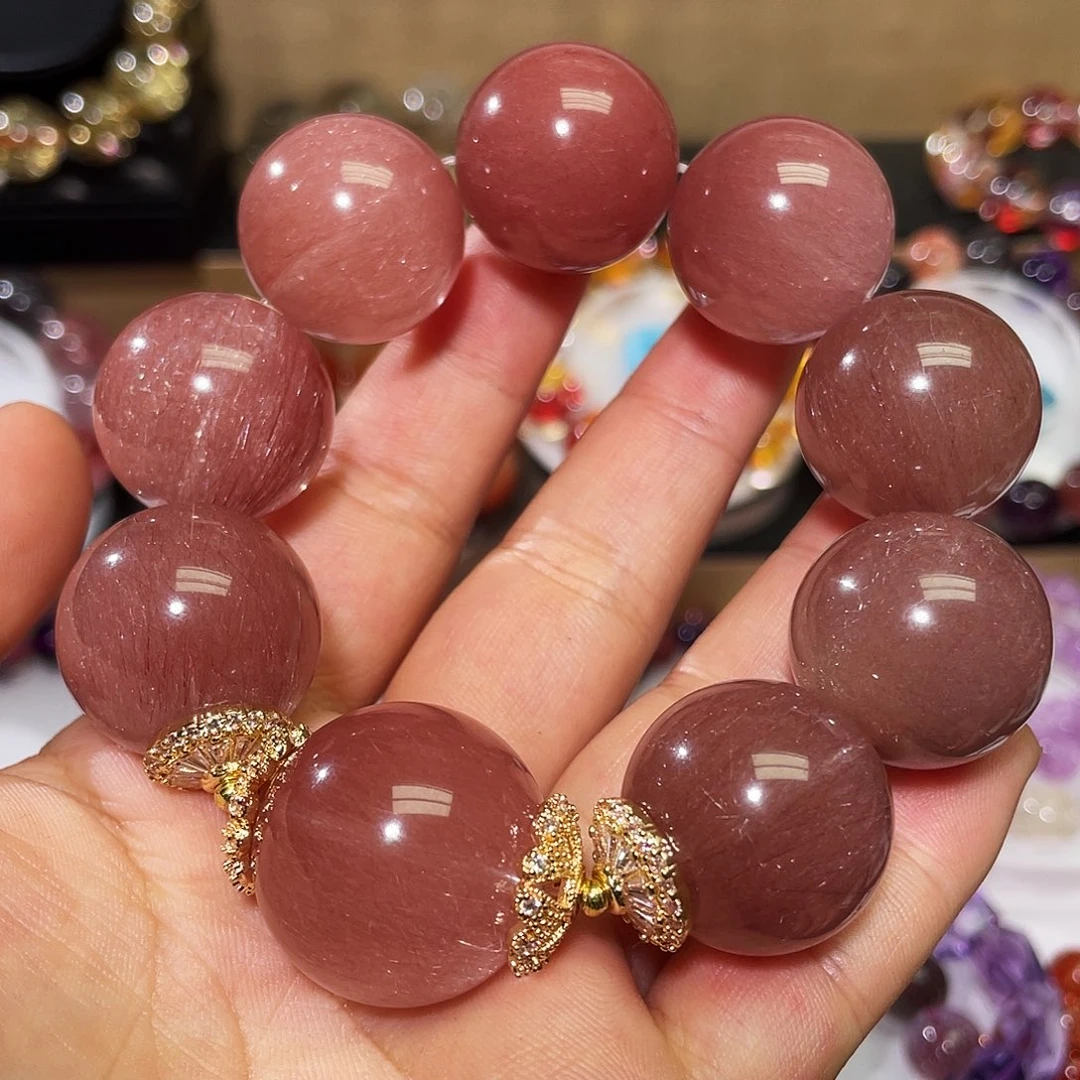 水晶手链合金粉紫兔毛22-24