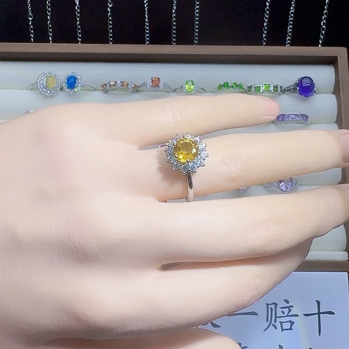 黄晶戒指银S925镶嵌