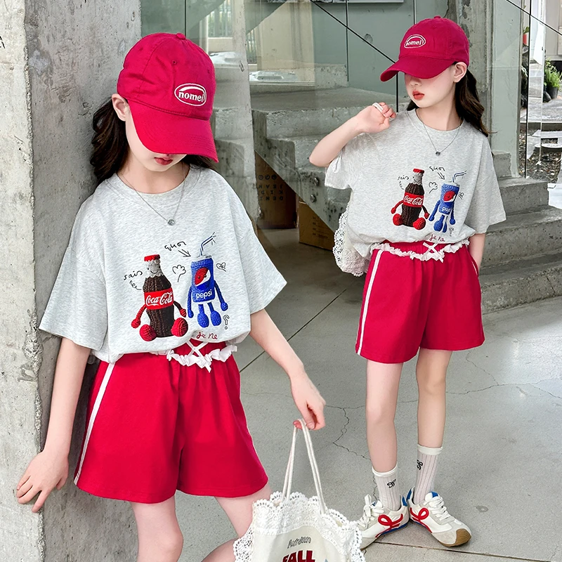 女童短袖套装夏季2025新款洋气时髦大童潮酷穿搭儿童夏天时尚短裤