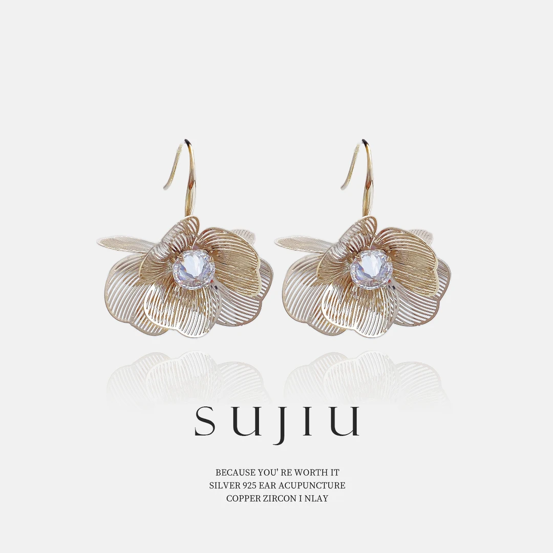 铜合金耳饰 SUJIU 925银针【垂怜花】法式手工耳钉耳环耳坠7398
