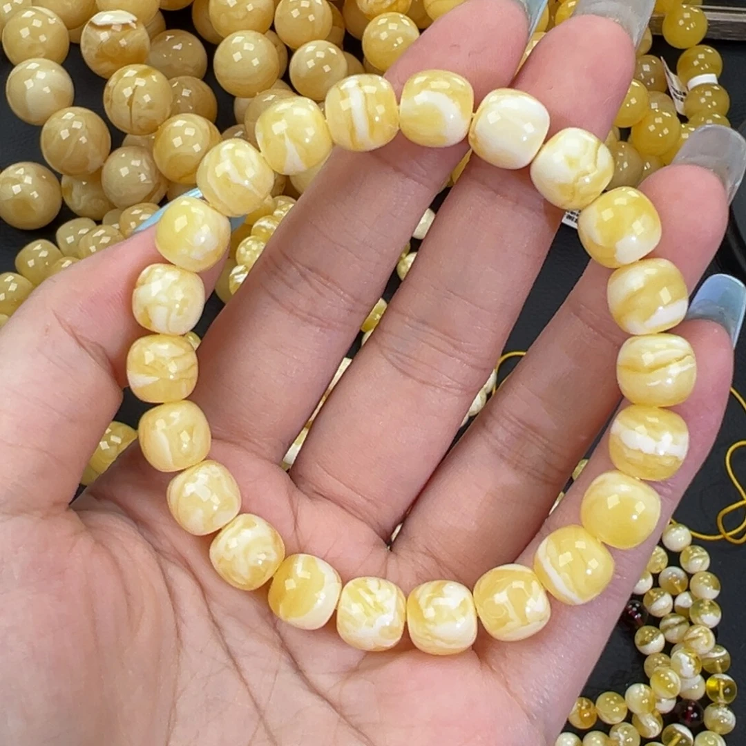 琥珀未镶嵌手链瓷白精工