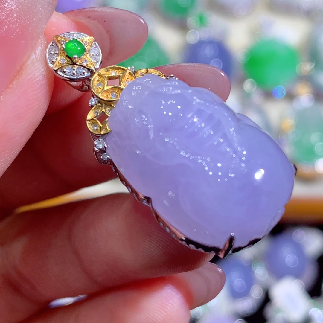 翡翠18K金镶嵌吊坠(不含链)