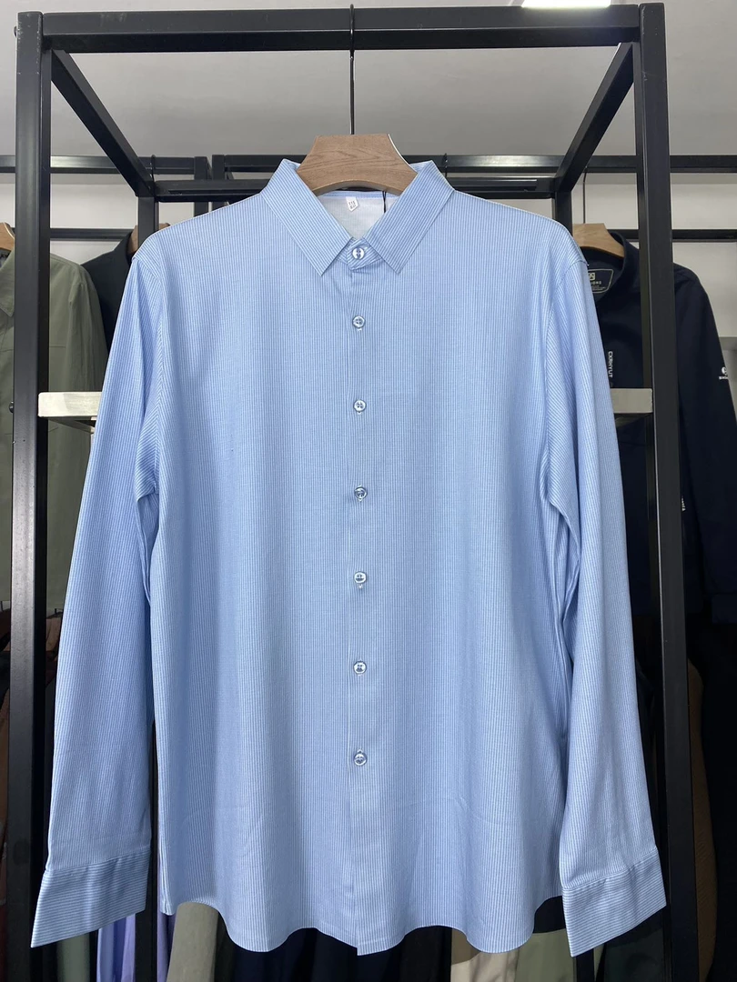 1192春款桑蚕丝条纹弹力抗皱休闲男衬衣百搭翻领长袖衬衫上衣