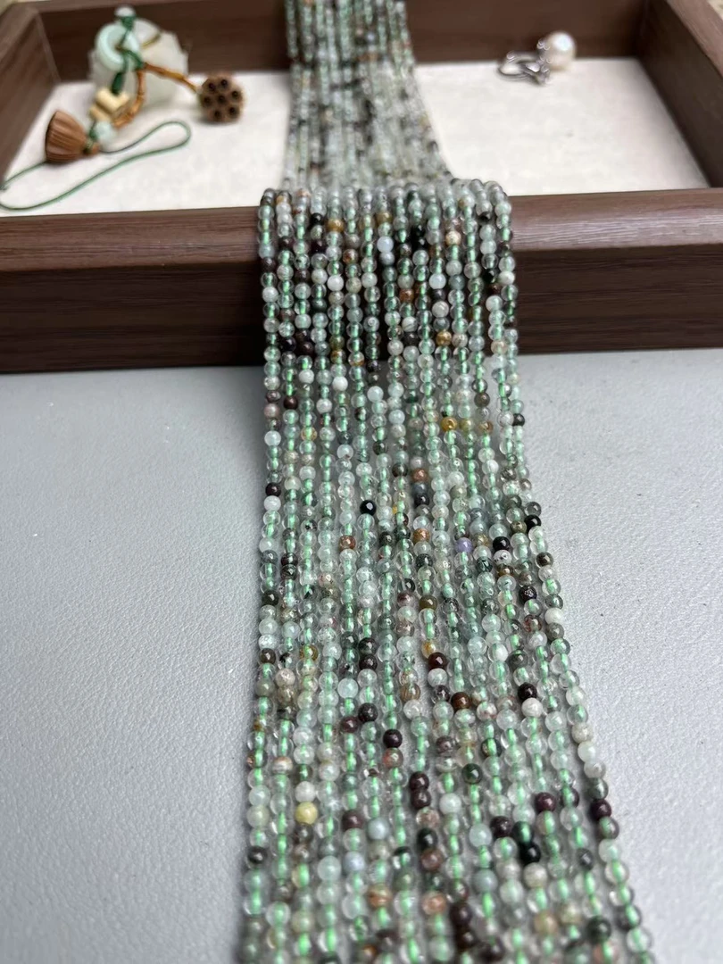 天然幽灵水晶圆珠半成品可手工DIY做手串做锁骨链当配珠配件饰品