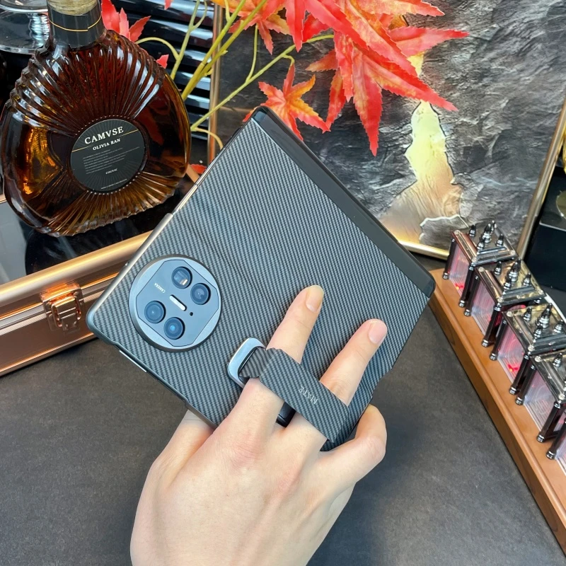适用华为Matex6/x5/x3折叠屏手机壳碳纤维纹腕带支架翻盖保护套