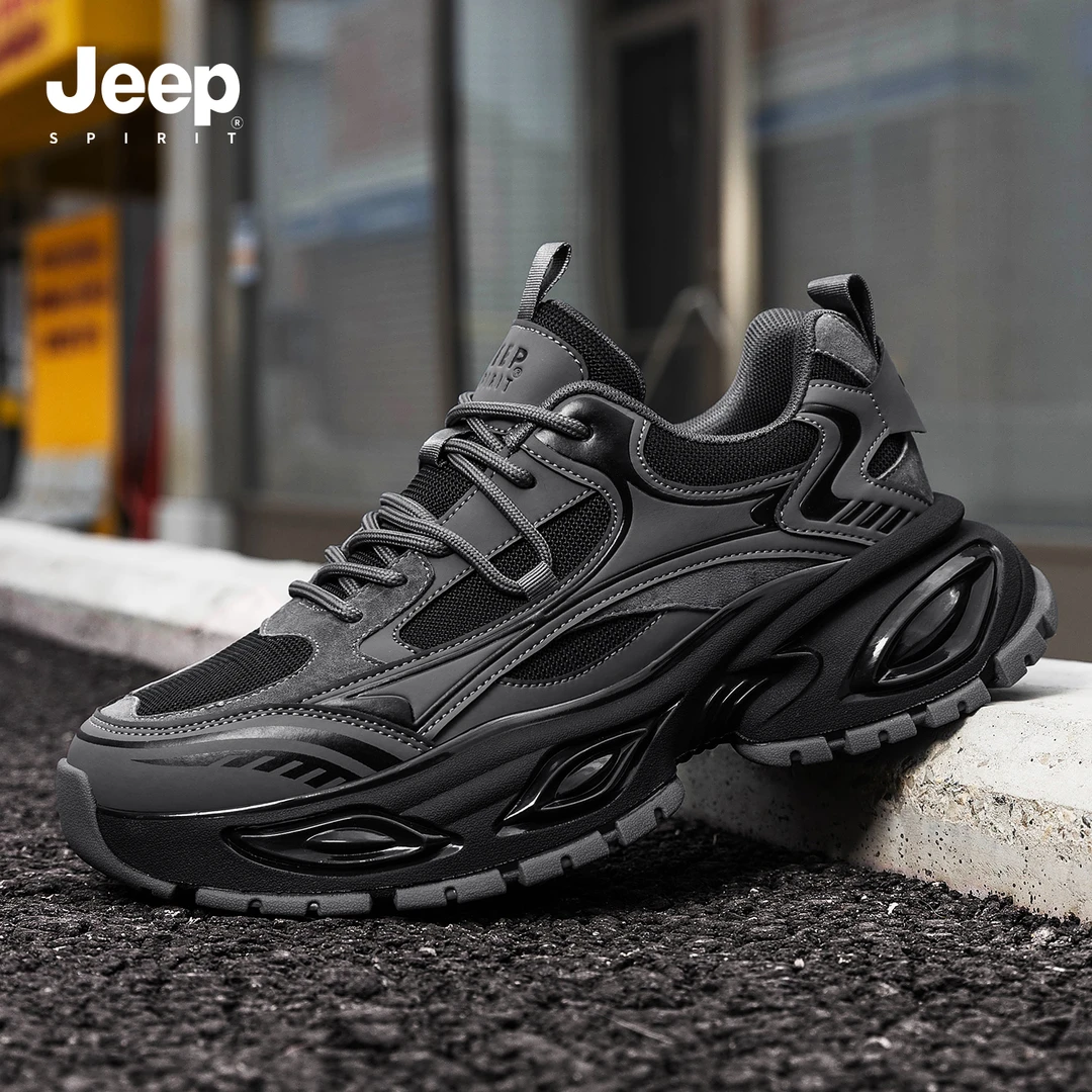 JEEPSPIRIT吉普男士增高老爹鞋运动鞋2025秋季新款黑武士户外潮流