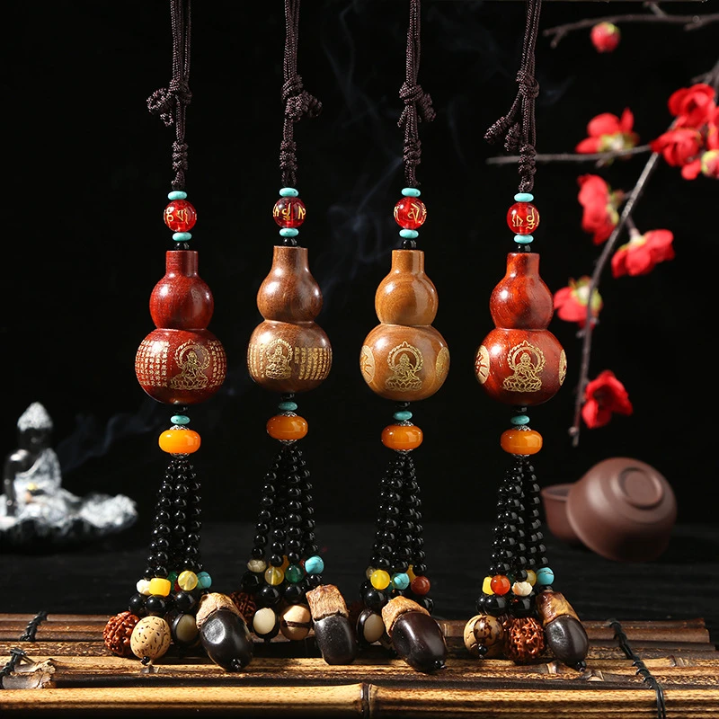 新款紫檀车载挂饰吉祥经文葫芦饰品汽车装饰品