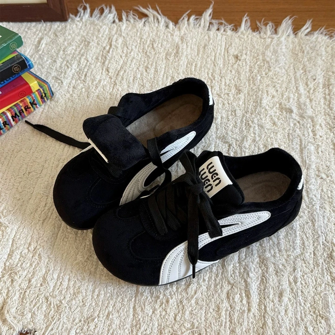 加绒保暖黑色德训鞋女学生2025新款秋冬复古阿甘鞋运动休闲二棉鞋