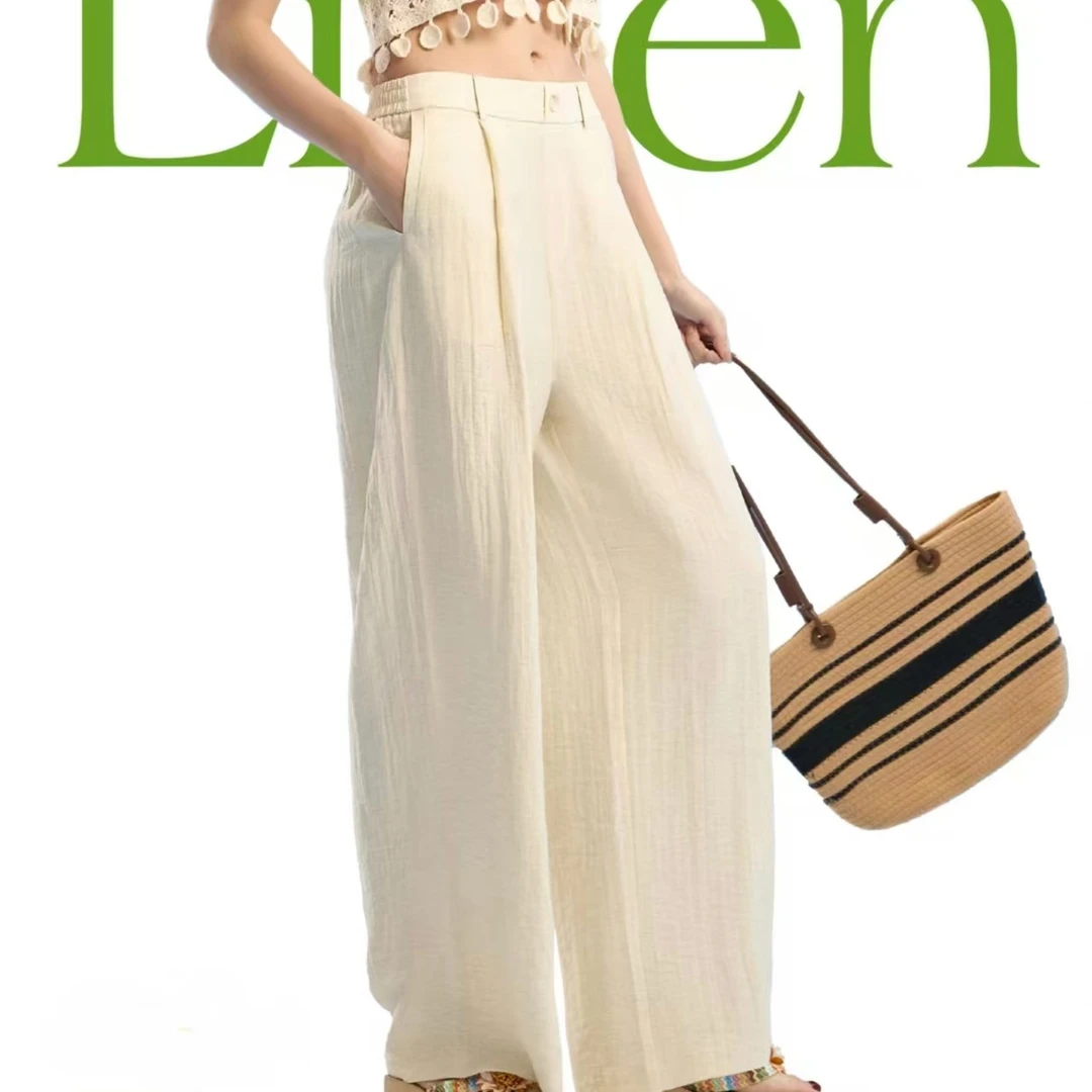 亚麻裤子女高端棉麻女装高级感宽松显瘦休闲长款直筒裤垂感阔腿裤
