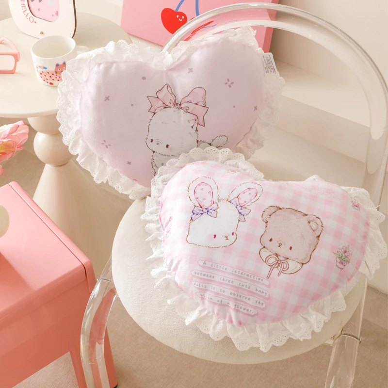 蝴蝶小猫粉色女孩款心形靠垫椅子坐垫居家用儿童榻榻米地板垫子