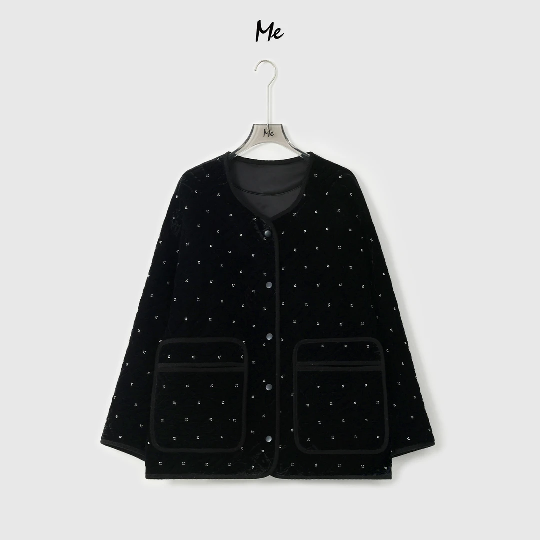 ME【夜幕星辰】金丝绒手缝钉珠千金感时尚百搭一手长棉服MESA2526