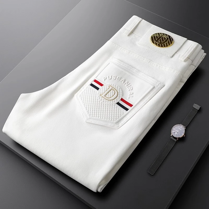 NDSL轻奢春秋季蓝色侧条纹休闲裤修身拼接撞色男士运动小直筒卫裤