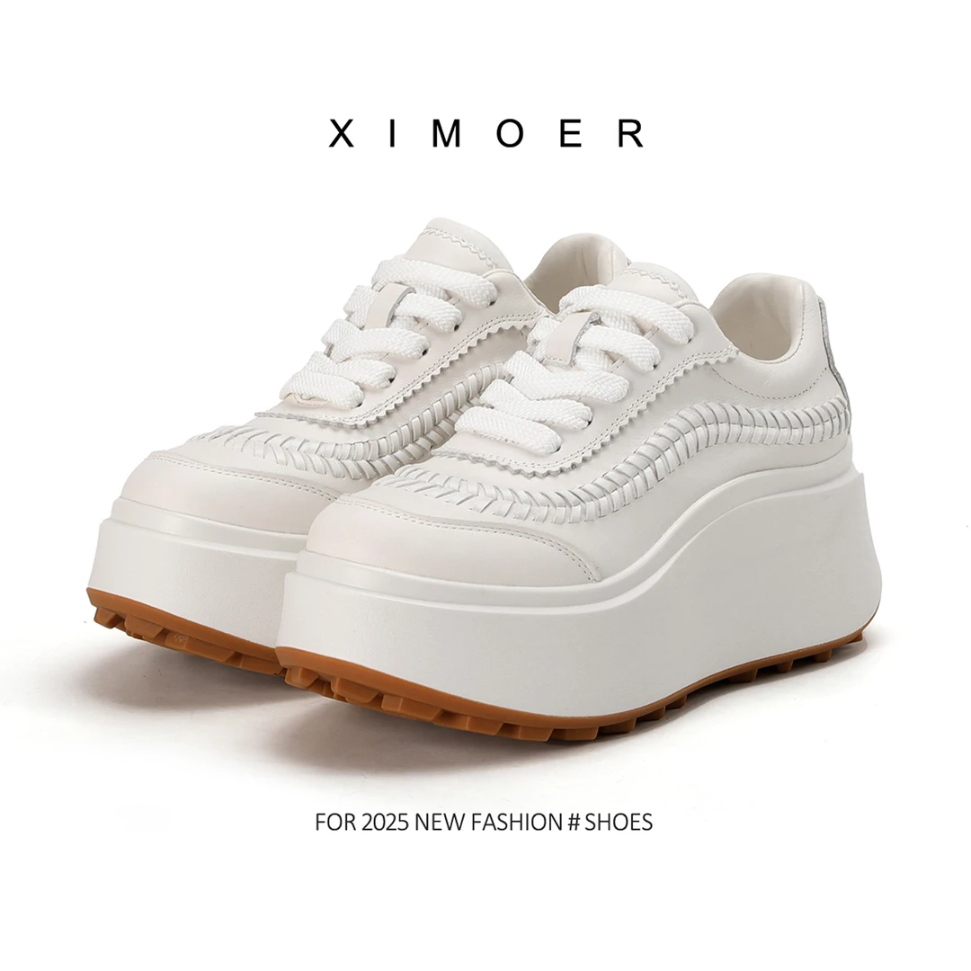 【XIMOER】新款8cm增高厚底小白鞋时尚百搭简约网红真皮女鞋ZS12082