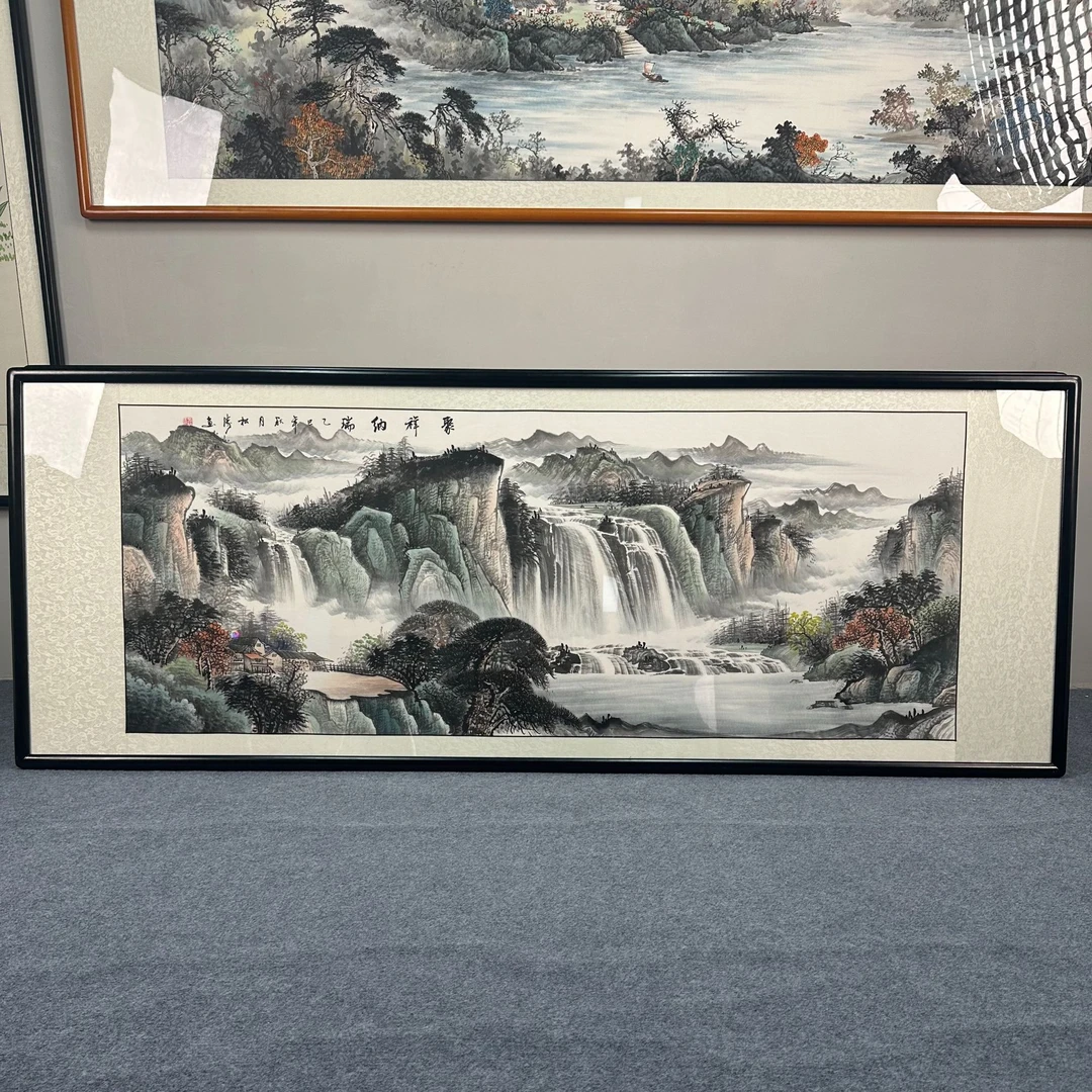 纯手绘-聚祥纳瑞225X85新中式山水国画客厅办公室挂画背景墙挂画