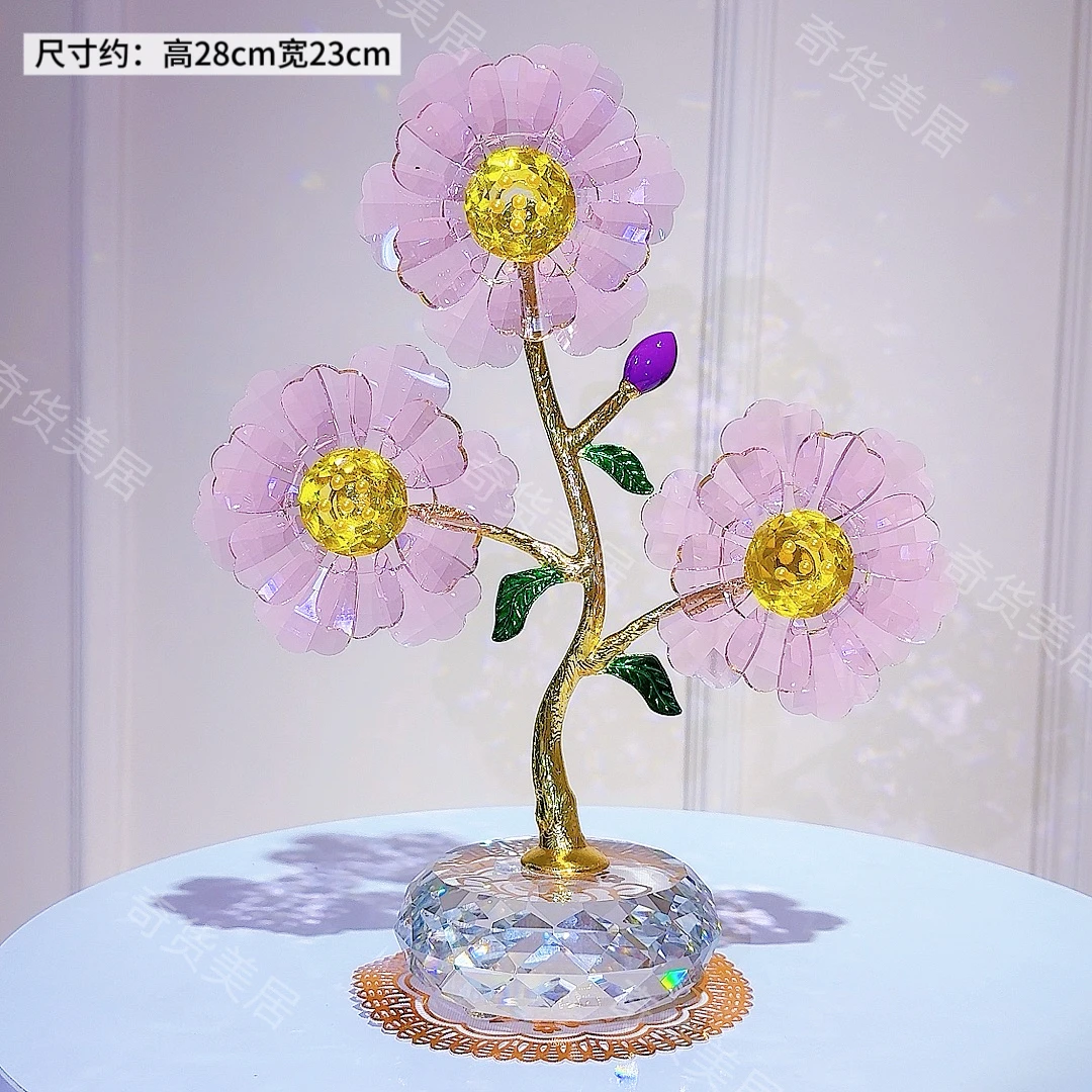 高档轻奢珐琅彩水晶花朵摆件家居装饰品乔迁玻璃礼品（礼盒包装）