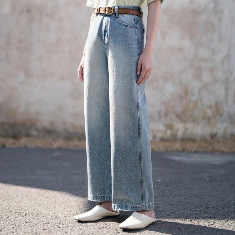 早春新品重工水洗做旧薄牛仔亲肤透气宽松直筒裤 且徐行 二