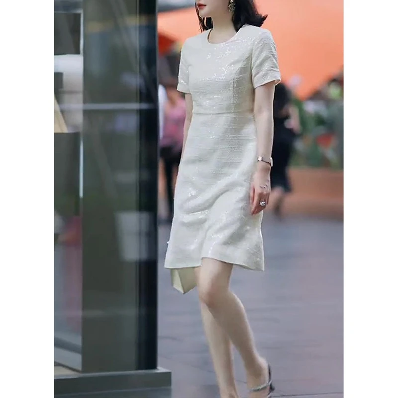 高级感气质白色连衣裙女2025新款夏季名媛显瘦高端品牌礼服a字裙