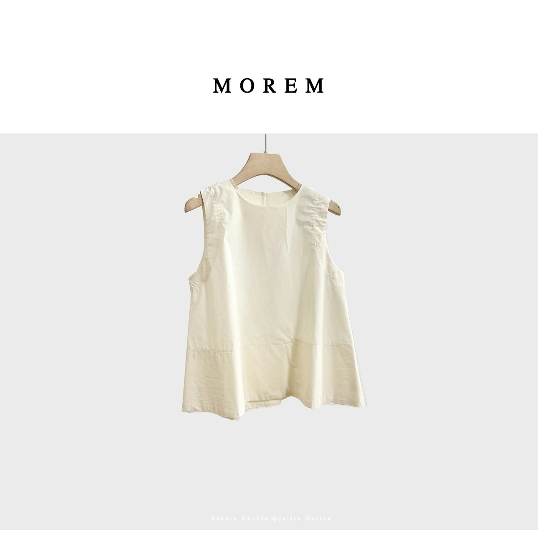 纯棉娃娃款圆领无袖上衣女简约风背心纯色休闲时尚洋气高级感25夏