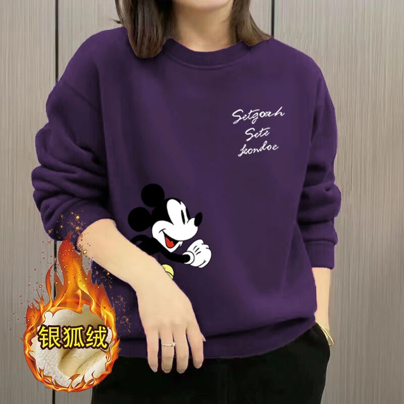 秋冬款米老鼠长袖卫衣婴儿绒套头圆领加绒女印花保暖休闲上衣ins