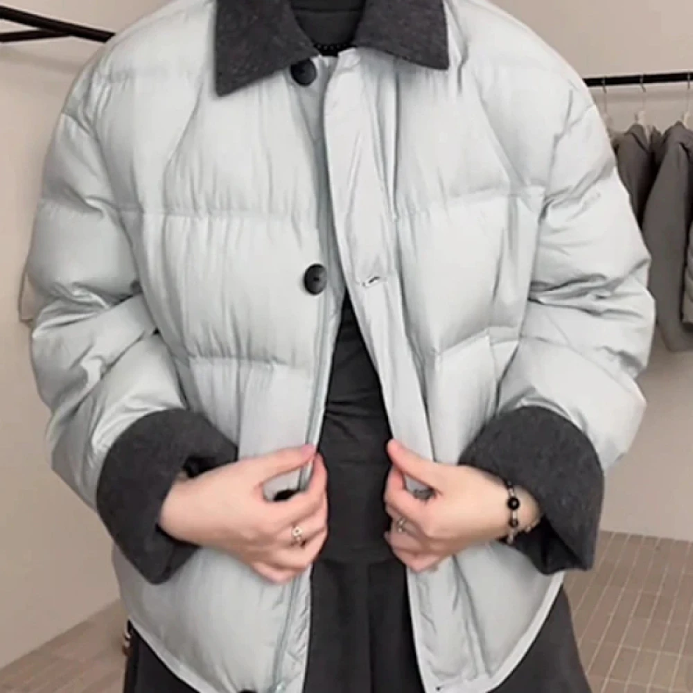 撞色拼接短款保暖棉服女2025冬季韩系简约韩版极简风棉袄外套女装