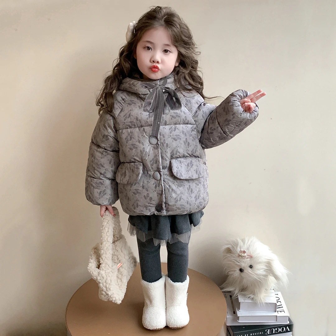 女童连帽棉服冬季新款时髦女孩韩系加绒棉袄儿童森系冬装加厚棉衣