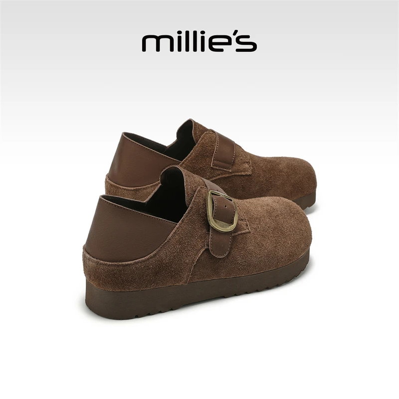 MILLIE'S妙丽女款2025新款秋季复古两穿勃肯鞋内增高时尚女鞋单鞋
