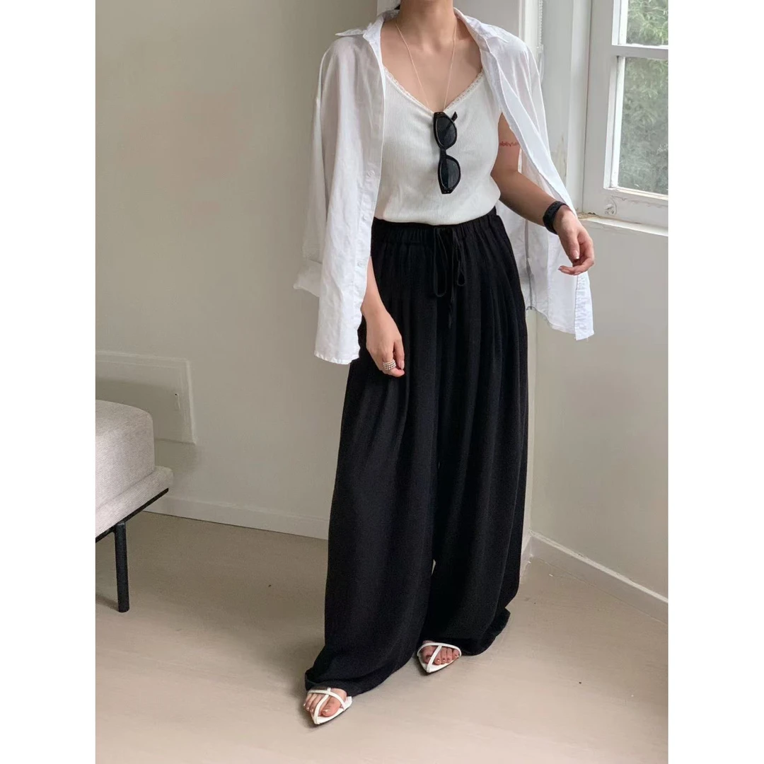 新款韩版简约纯色百搭时尚松紧休闲裤K9189