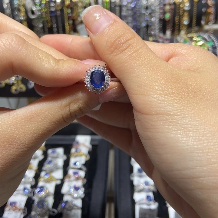 蓝宝石戒指银S925镶嵌