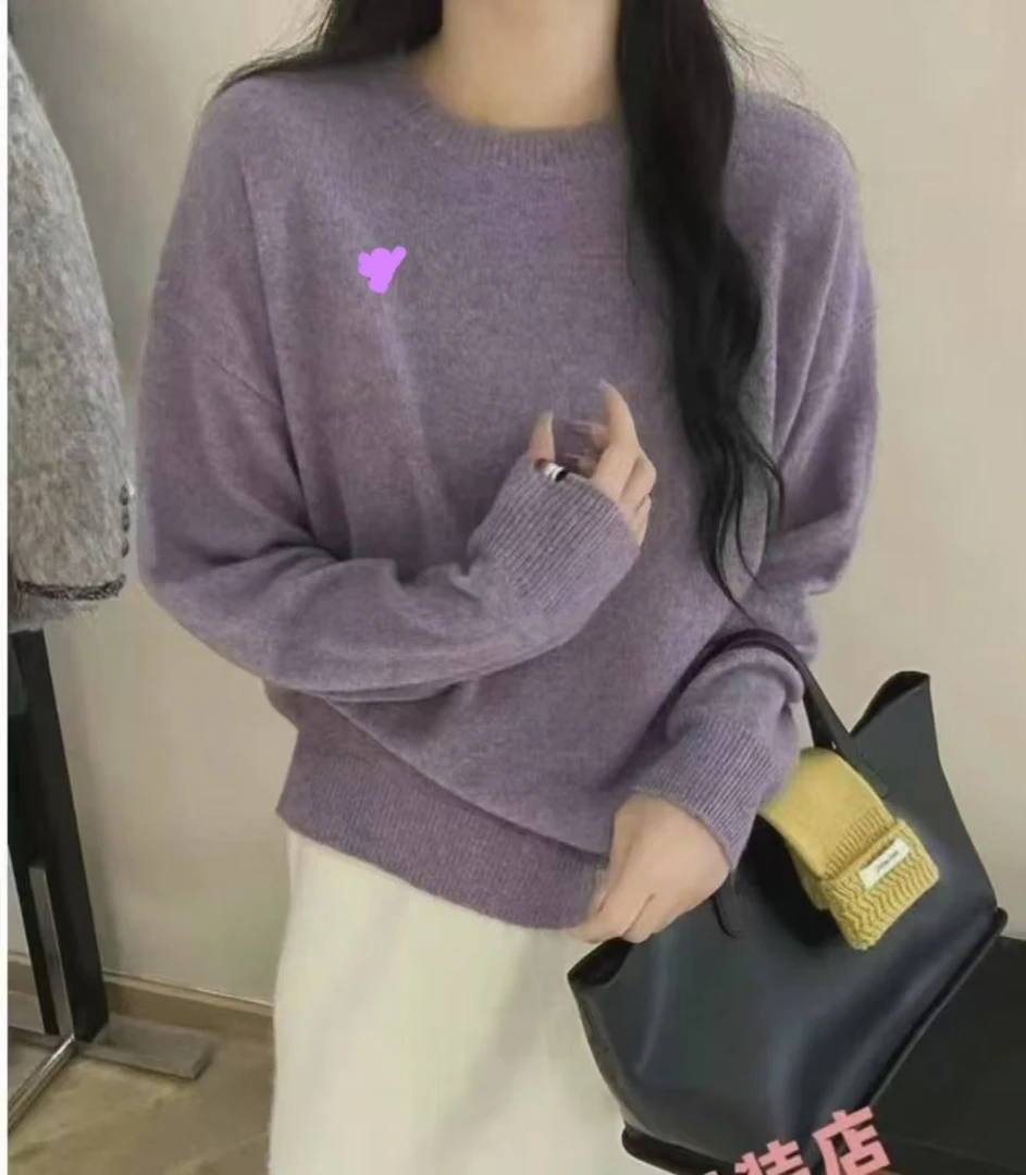 【纯色三角-紫】女装针织衫毛衣减龄保暖秋冬新款洋气百搭