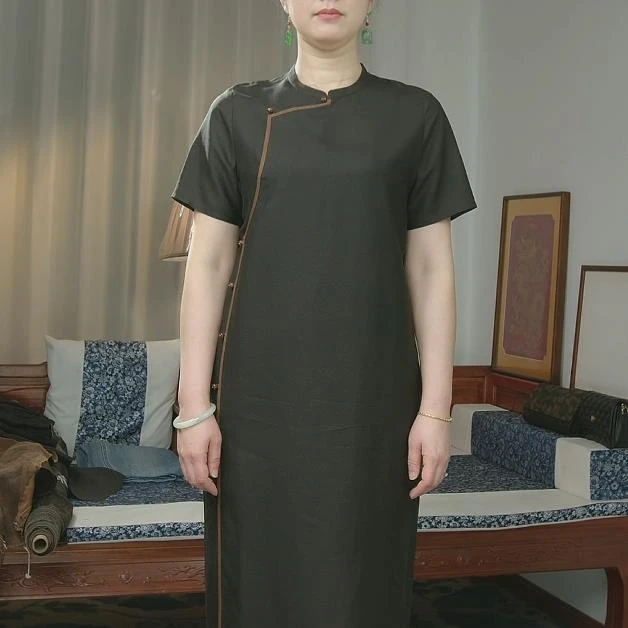 品叔&重工 · 桑蚕丝万字纹莨纱新中式连衣裙