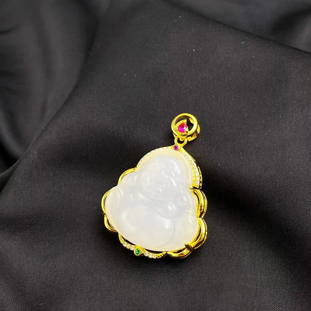 和田玉极光白大肚佛公吊坠Y1988（不含链）赠包装合金