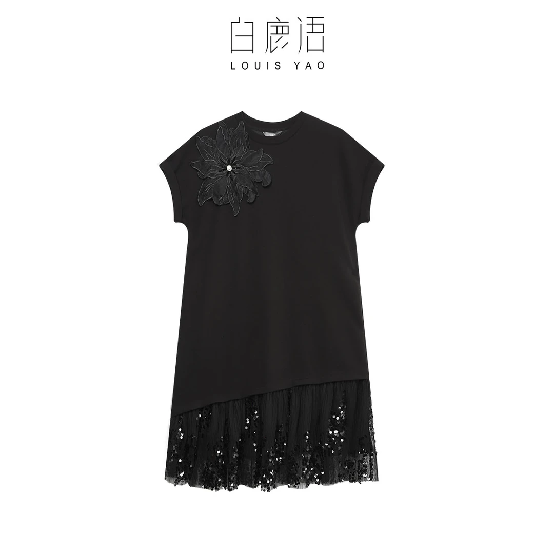 【商场同款新品】白鹿语立体花朵装饰网纱拼接连衣裙YU20134