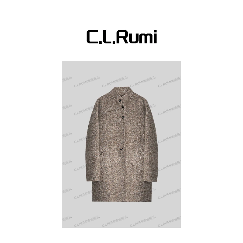 【rumi小店】“永恒”25秋冬轻奢气质经典小立领夹花纱羊毛大衣7150wt