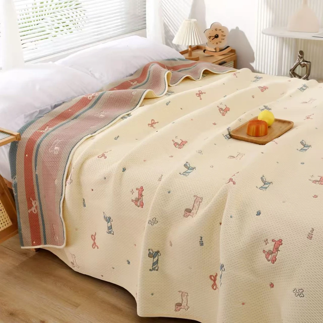 纯棉韩国毯加厚床盖母婴A类夹棉床单新品四季舒适亲肤提花盖毯