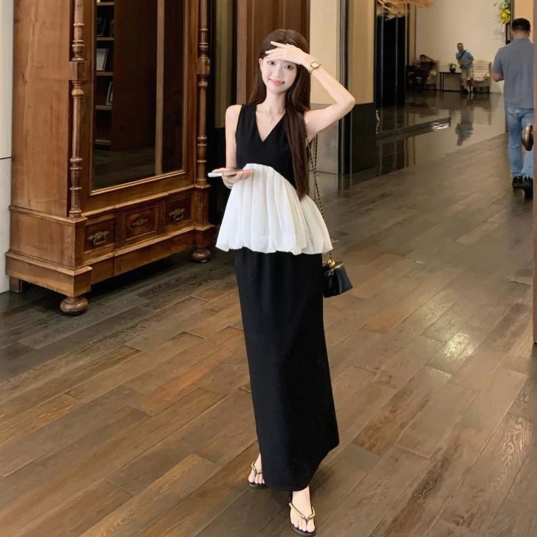 法式气质设计感小众无袖上衣半身裙两件套8244#A