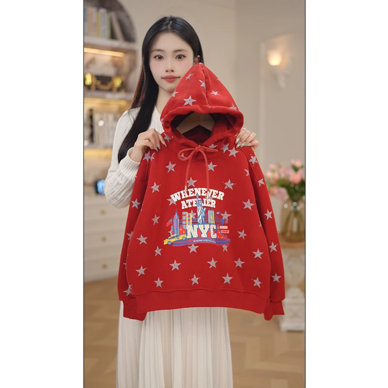 女童连帽卫衣秋冬装2025新款儿童洋气加绒加厚套头上衣冬季潮7927