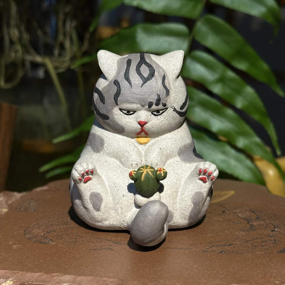 当代 卧壶藏宠紫砂茶宠茶玩精品盯裆猫随机花色潮玩白段精工福利