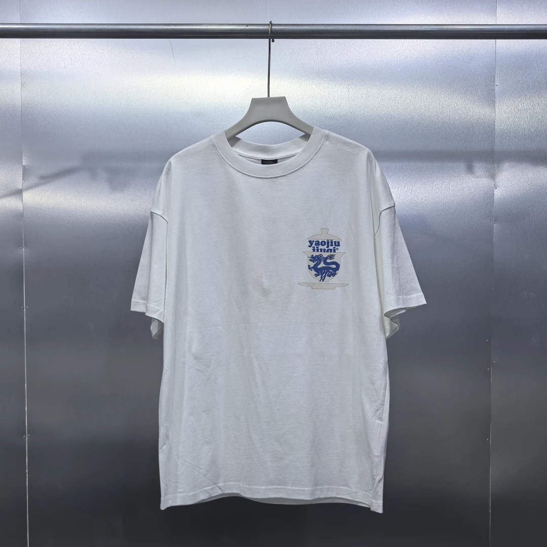 V03-80226-YJJ夏款正面国风茶盏印花宽松百搭圆领T恤