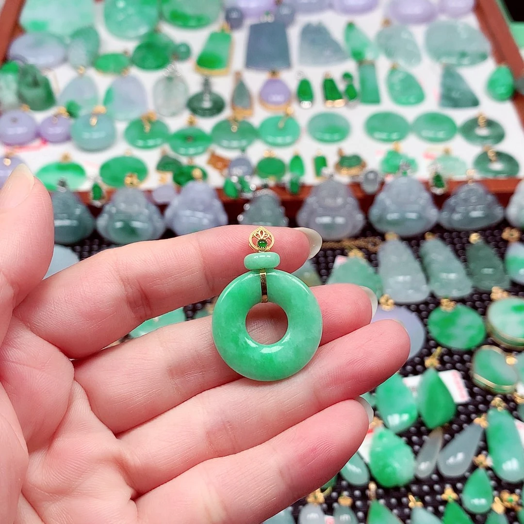 吊坠(不含链)18K金镶嵌翡翠