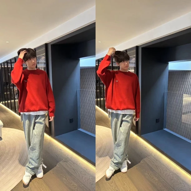 [J]红色刺休闲潮流时尚B字母羊毛儿童套头外套(暖暖冬日)