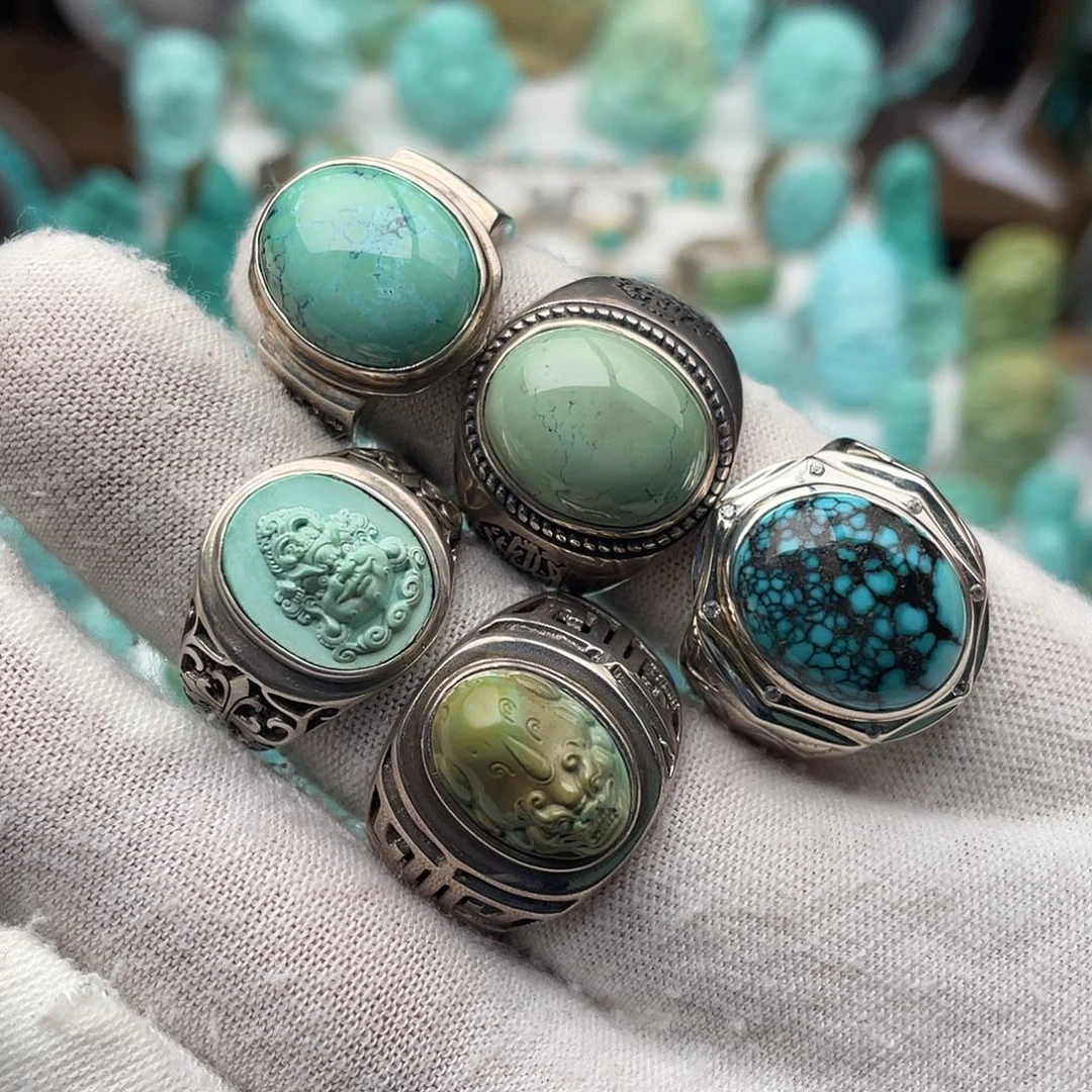 绿松石银S925镶嵌戒指