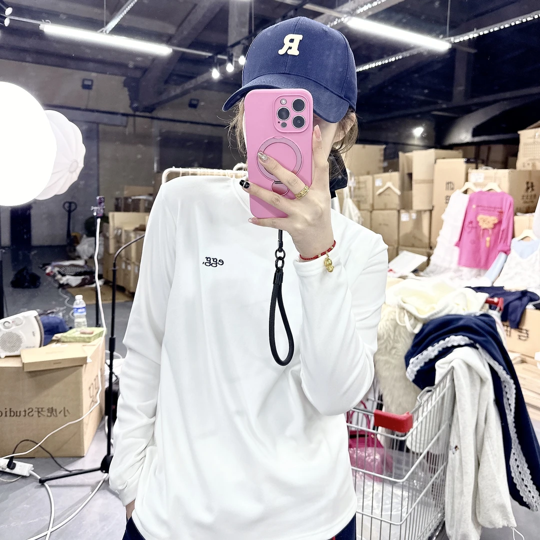 正肩百搭磨毛刺绣打底衫慵懒上衣-J093/092