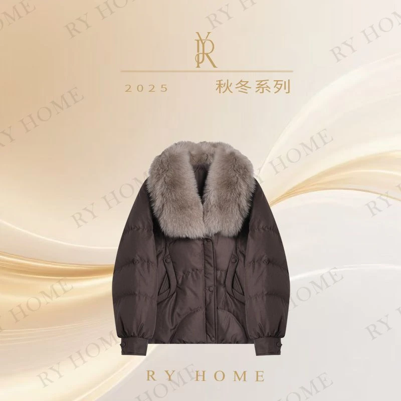 【容雨RYHOME】90白鹅绒拼接狐狸毛领短款鹅绒服254YF1422
