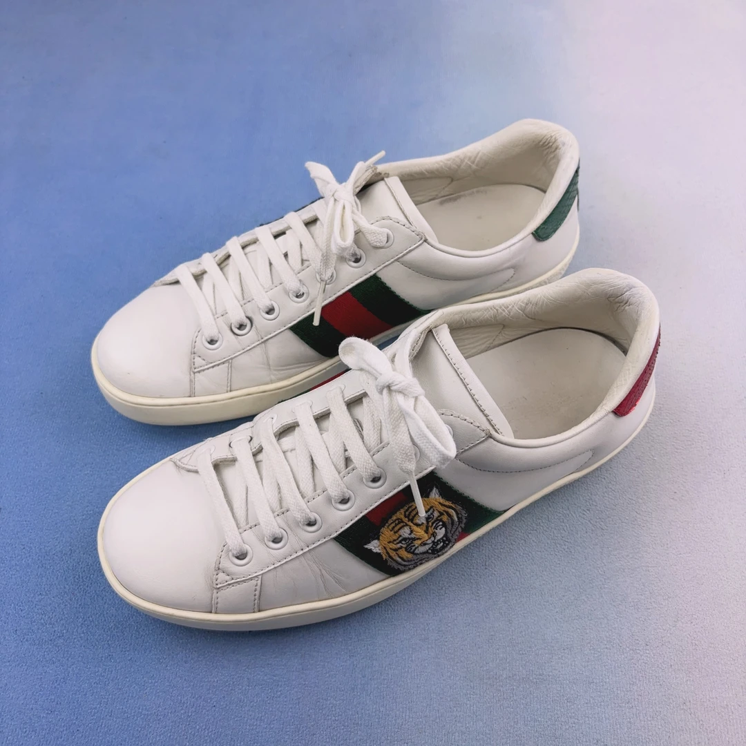 95新 GUCCI/古驰 40.5码/Ace系列 虎头刺绣 低帮时尚板鞋/无盒