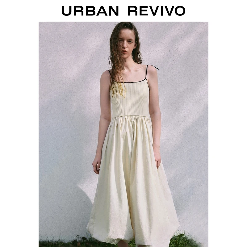 UR2025夏季新款女装波嬉风拼接肌理系带针织连衣裙UYU950066