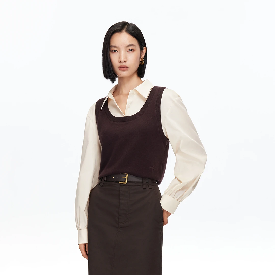 Vero Moda针织衫女2025秋季新款含棉马甲假两件显瘦上衣325351004