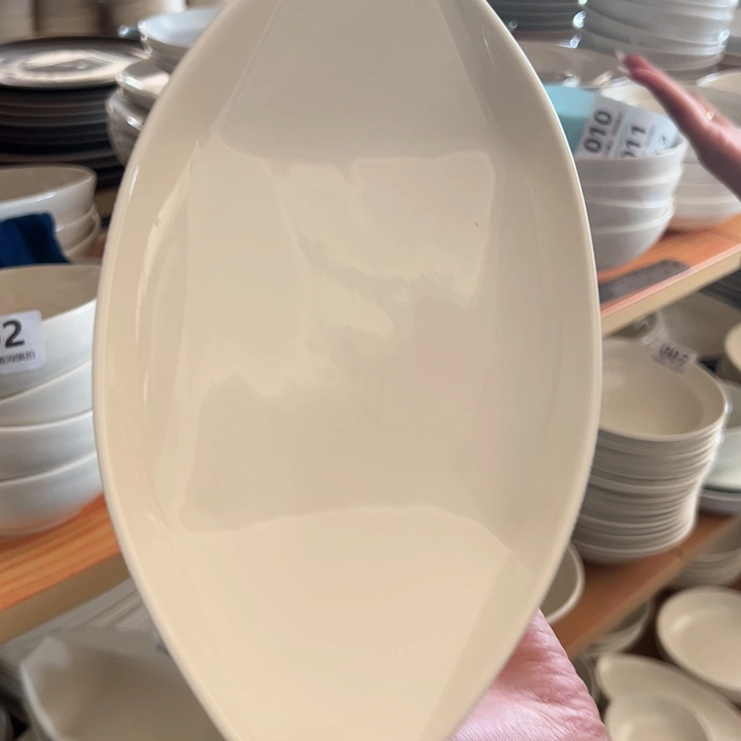 新骨瓷010微瑕暖白10寸折纸船形鱼盘