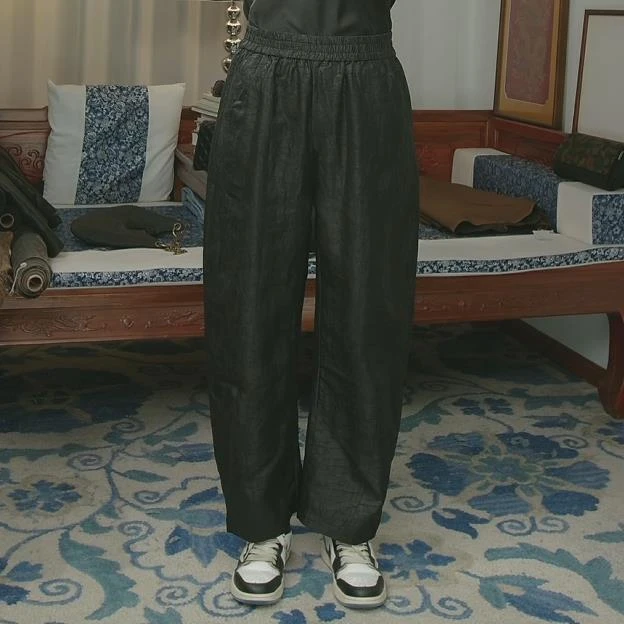 品叔&高定·桑蚕丝电力纺莨绸香云纱时尚简约镰刀裤