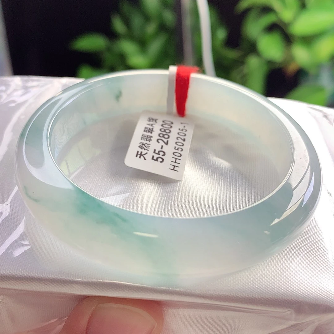 未镶嵌手镯翡翠55圈口冰透飘蓝花性价比超高18号