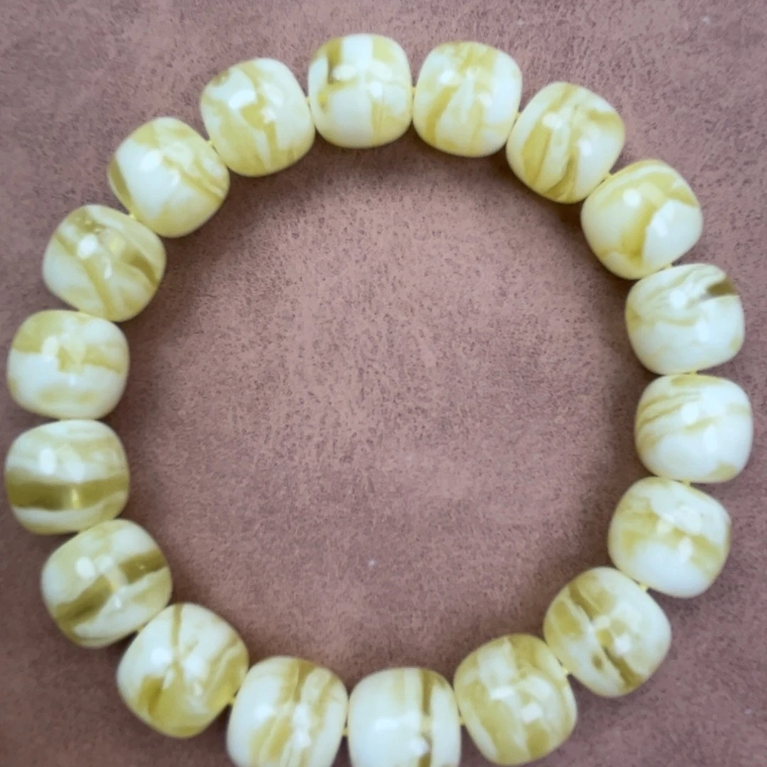 蜜蜡未镶嵌手串俄料同料白蜡金透纹虎皮13*腕口18+
